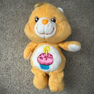 Vintage 2002 Care Bears Birthday Bear 8” Plush 20th Anniversary Cupcake Orange
